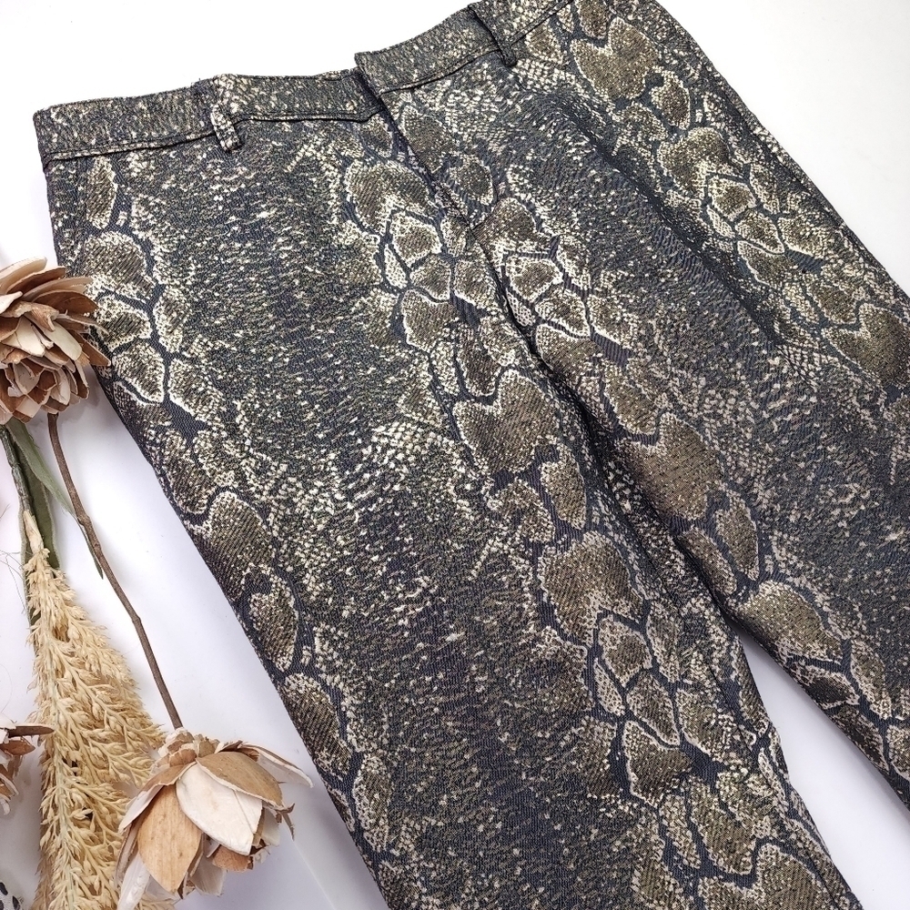 Worthington Gray Gold Snakeskin Print Lined Pants Size 10 - Picture 3 of 11